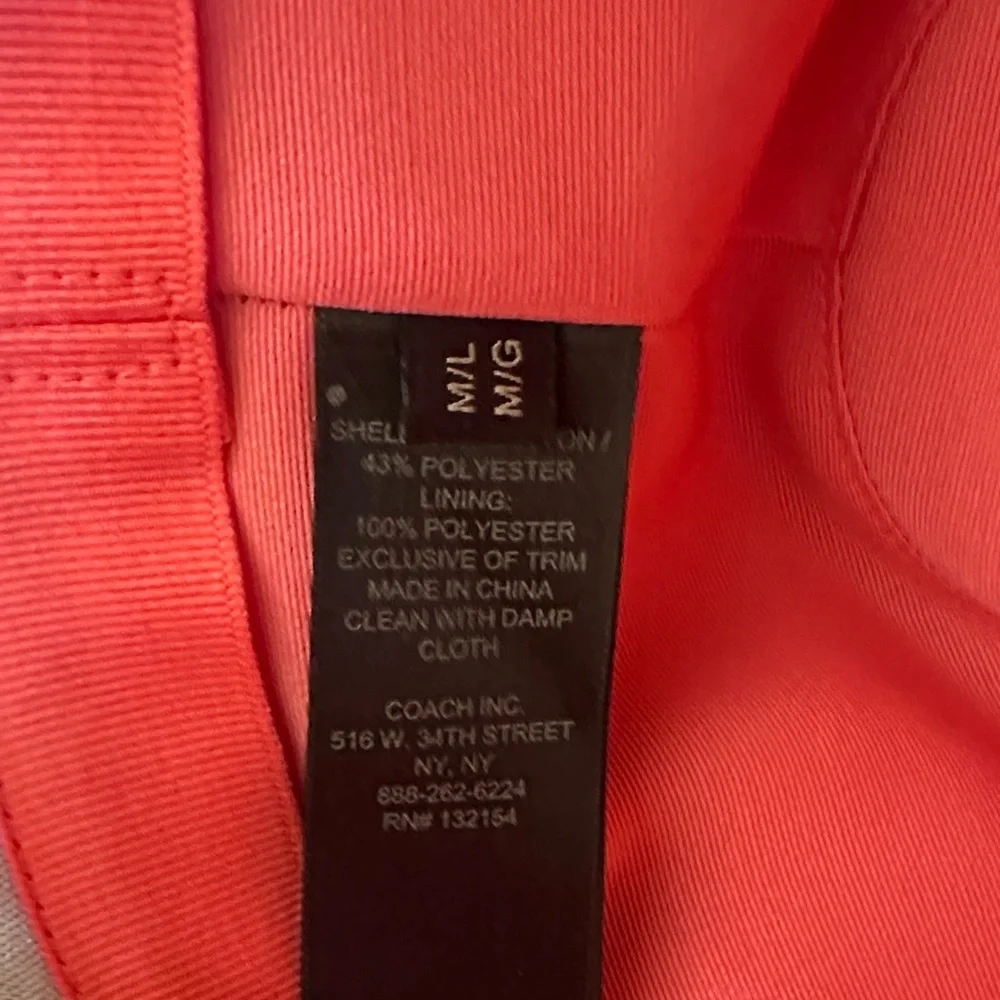 Coach Tan Hat with Floral Embroidery and Red Ribbon - Picture 4 of 4